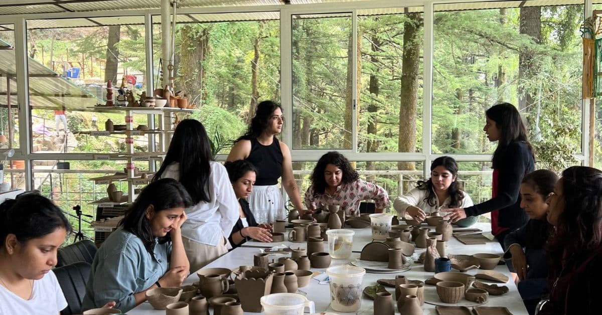 Pottery workshop at Dharamkot Studio during pottery retreat.
