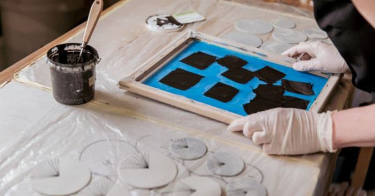 Screen printing workshop at Dharamkot Studio, Dharamshala, India.