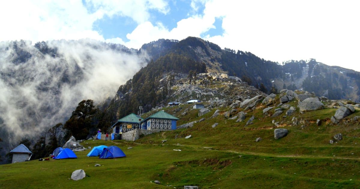 Trek to Triund from Dharamkot with Dhauladhar mountain views.