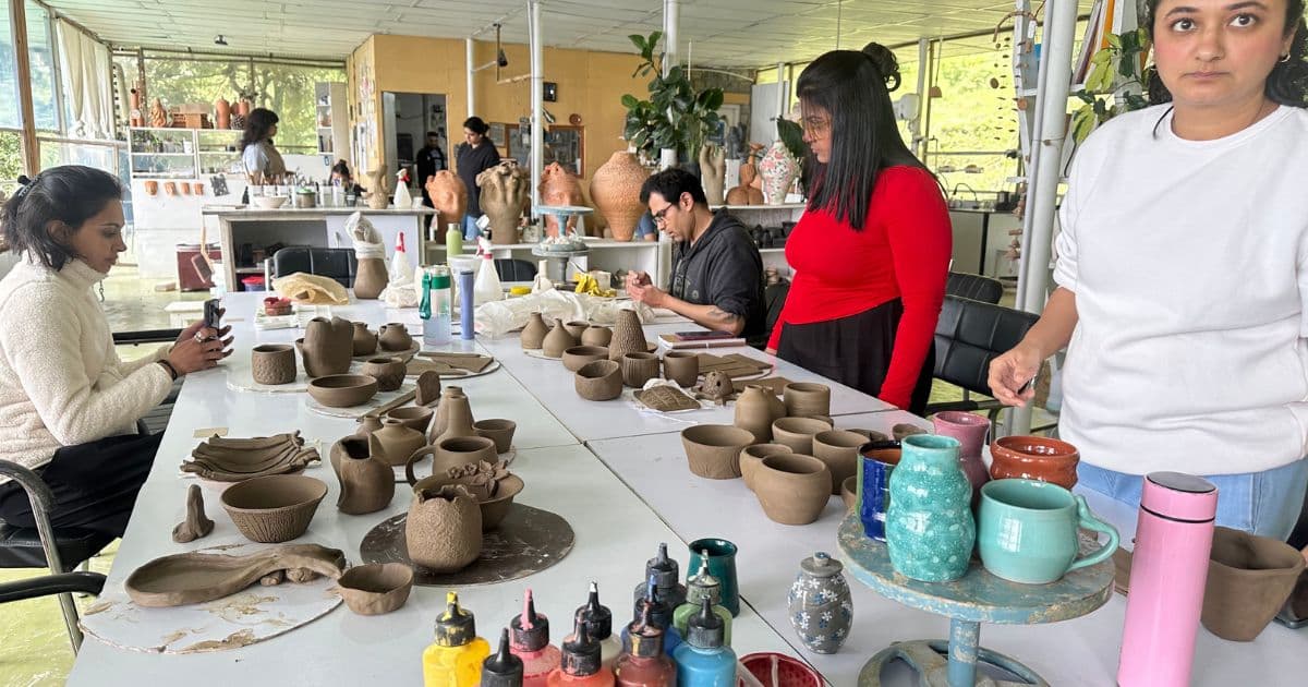 Clay transforming into ceramic through kiln firing at Dharamkot Studio.