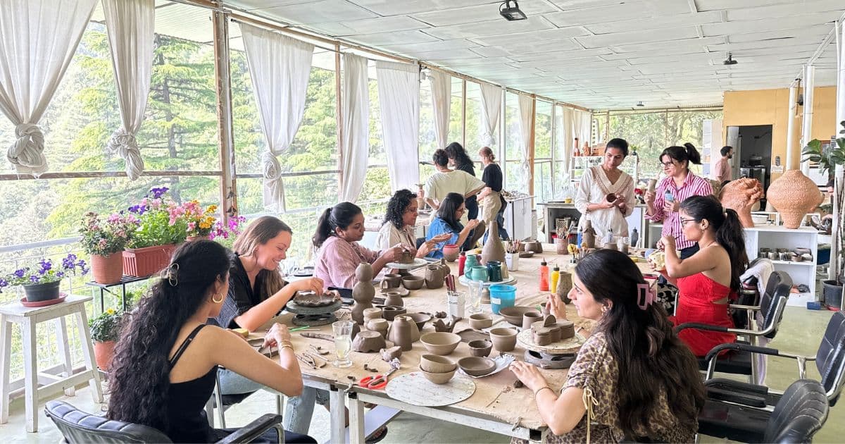 Dharamkot Studio pottery retreat community learning and sharing creative practice together.