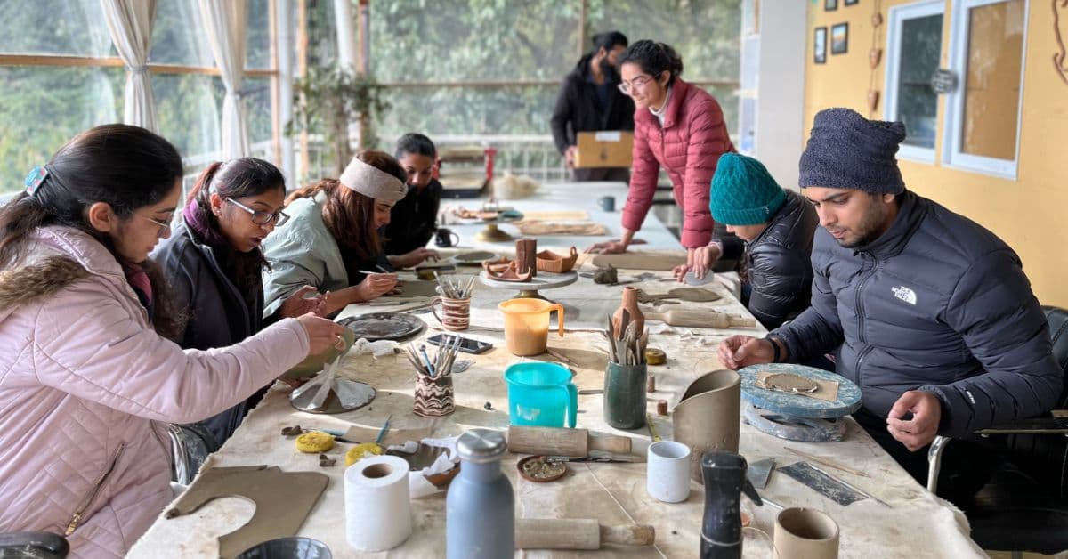 Handmade pottery at Dharamkot Studio in Dharamshala, India.