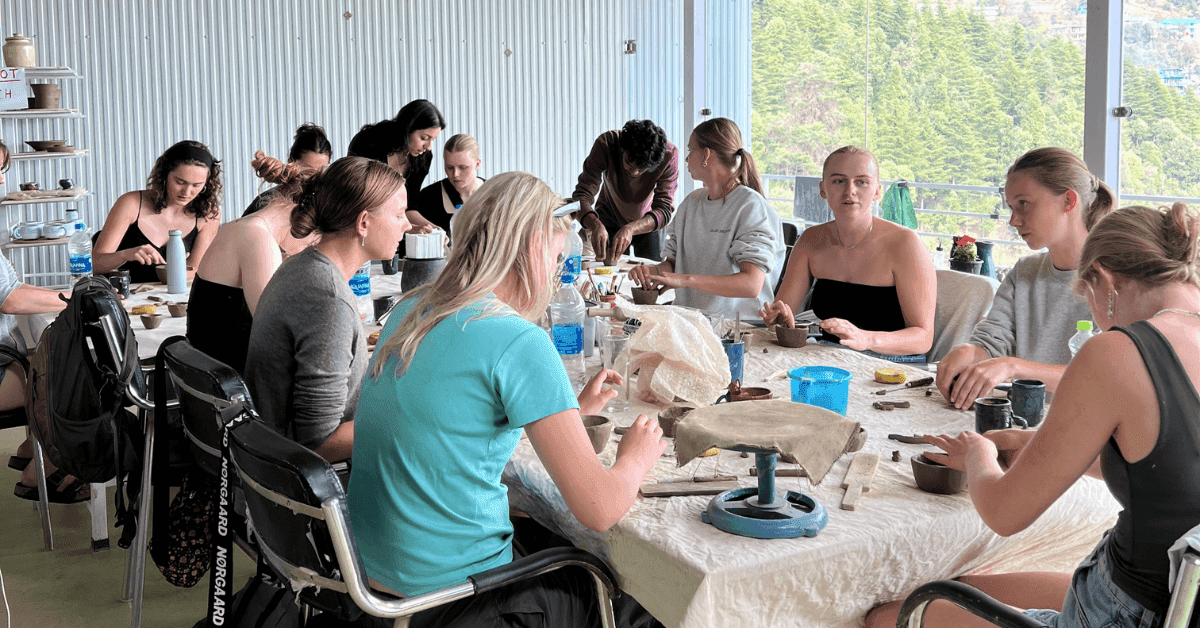Pottery workshop at Dharamkot Studio in Dharamshala, India.