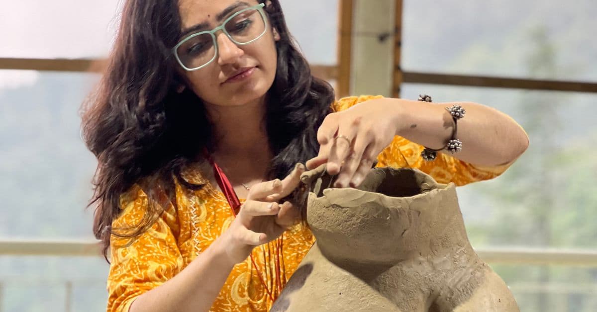 Pottery pieces made of terracotta at Dharamkot Studio.