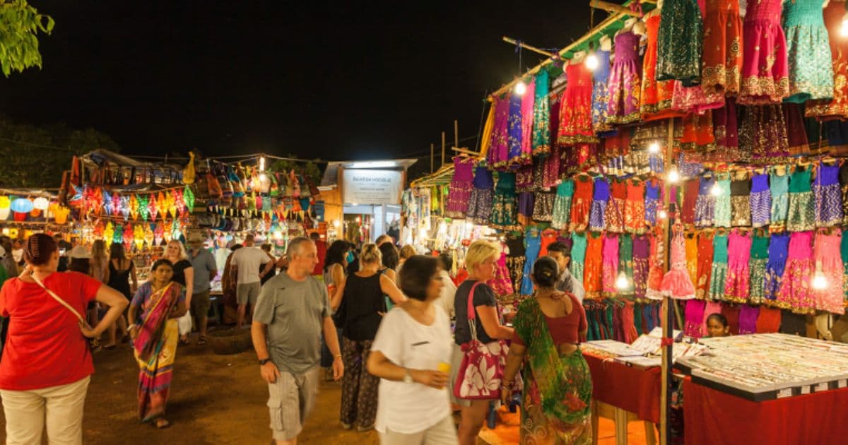 Goa markets with handicrafts, textiles, local food, and handmade souvenirs.