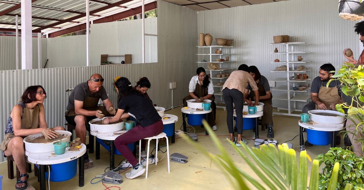 Pottery wheel workshop at Dharamkot Studio.