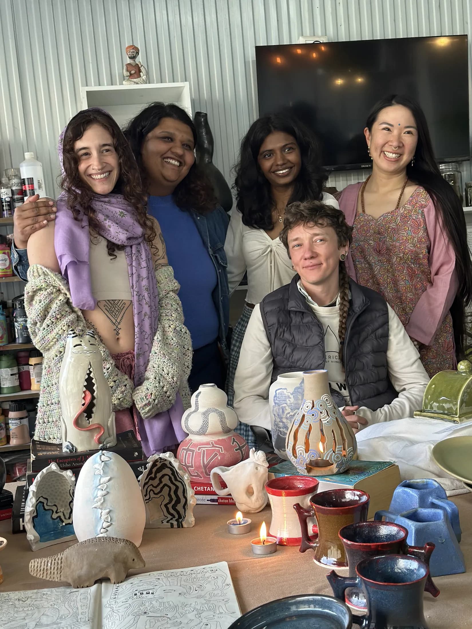 Pottery workshop gallery at Dharamkot Studio Himachal Pradesh with clay pieces and studio practice.