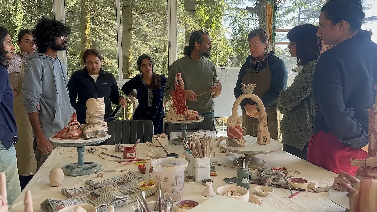 Dharamkot Studio retreat centre with pottery practice, forest views, and mountain studio life.