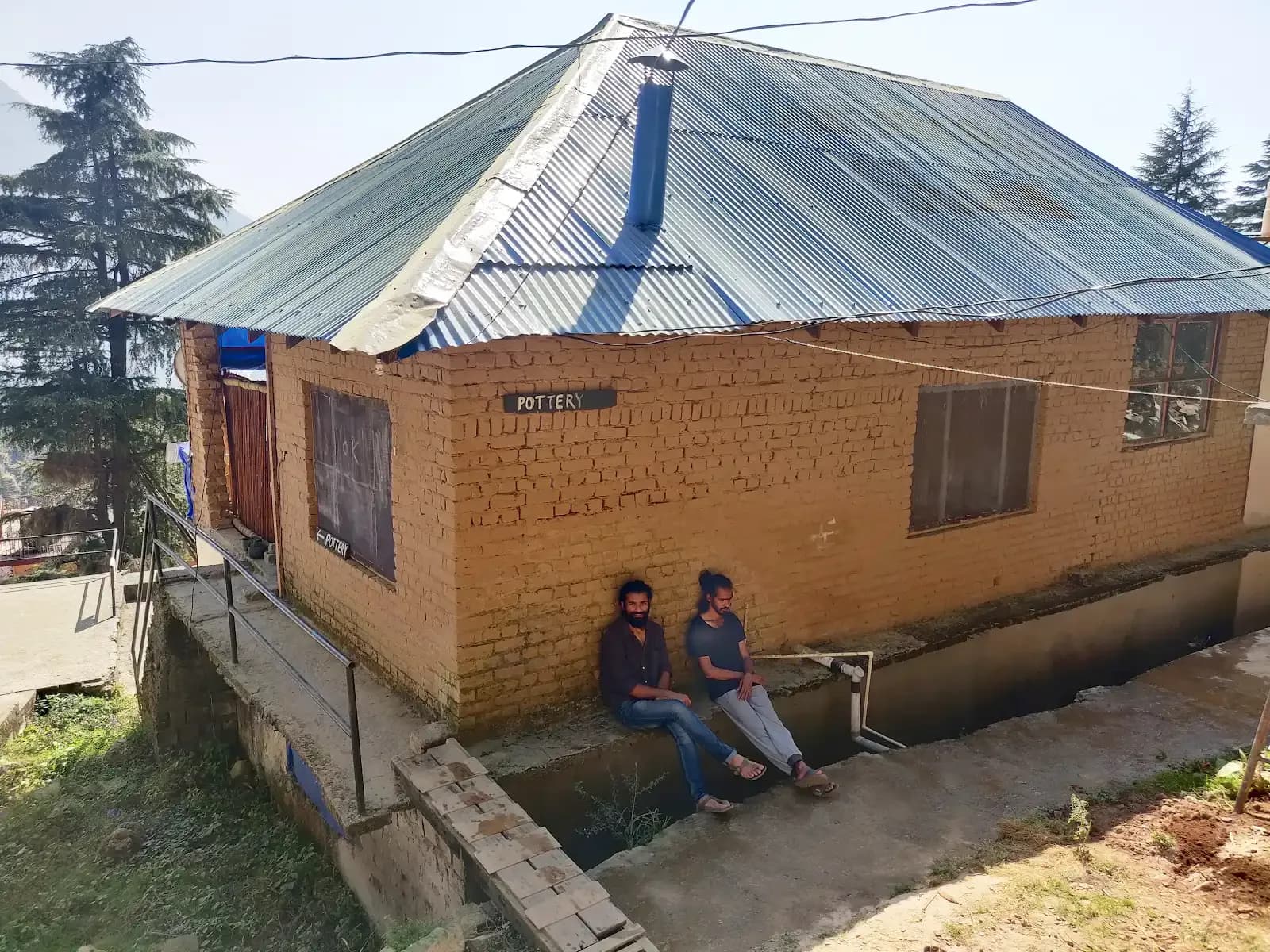 Early days of Dharamkot Studio in the original mountain pottery studio in Himachal Pradesh.