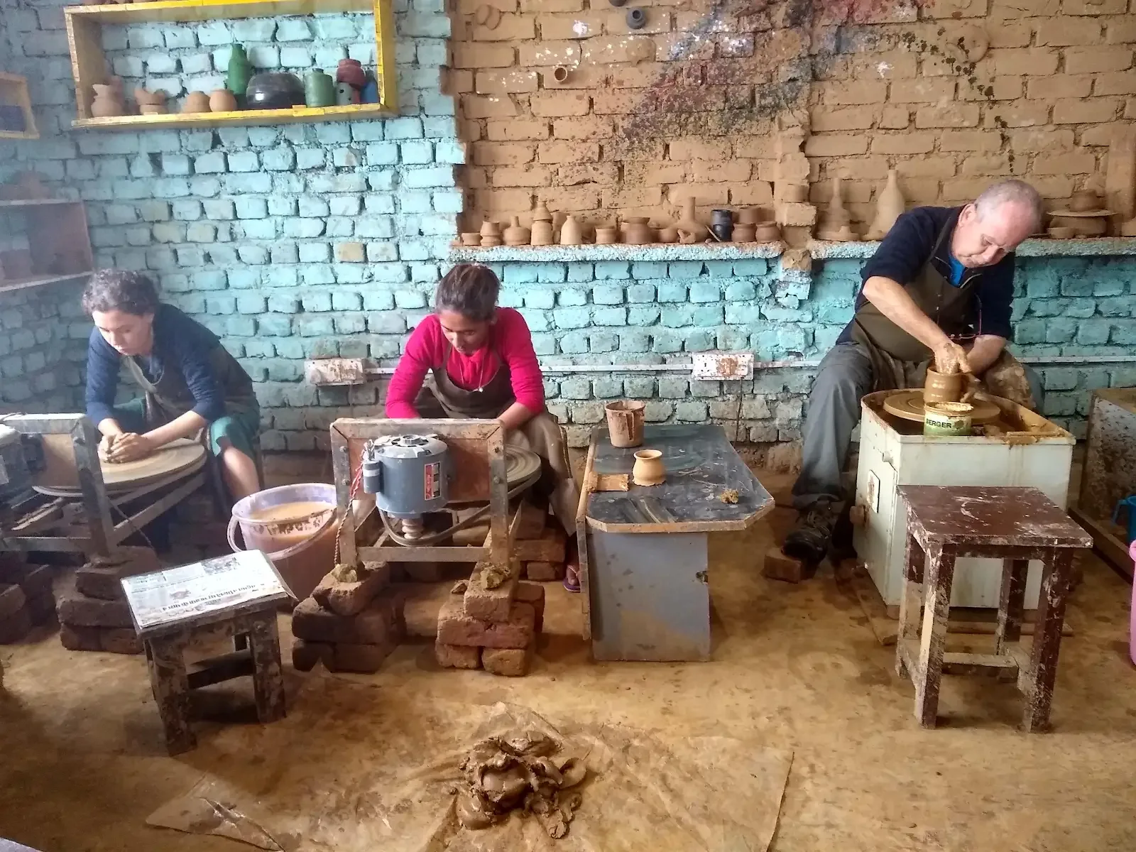 Early days of Dharamkot Studio in the original mountain pottery studio in Himachal Pradesh.