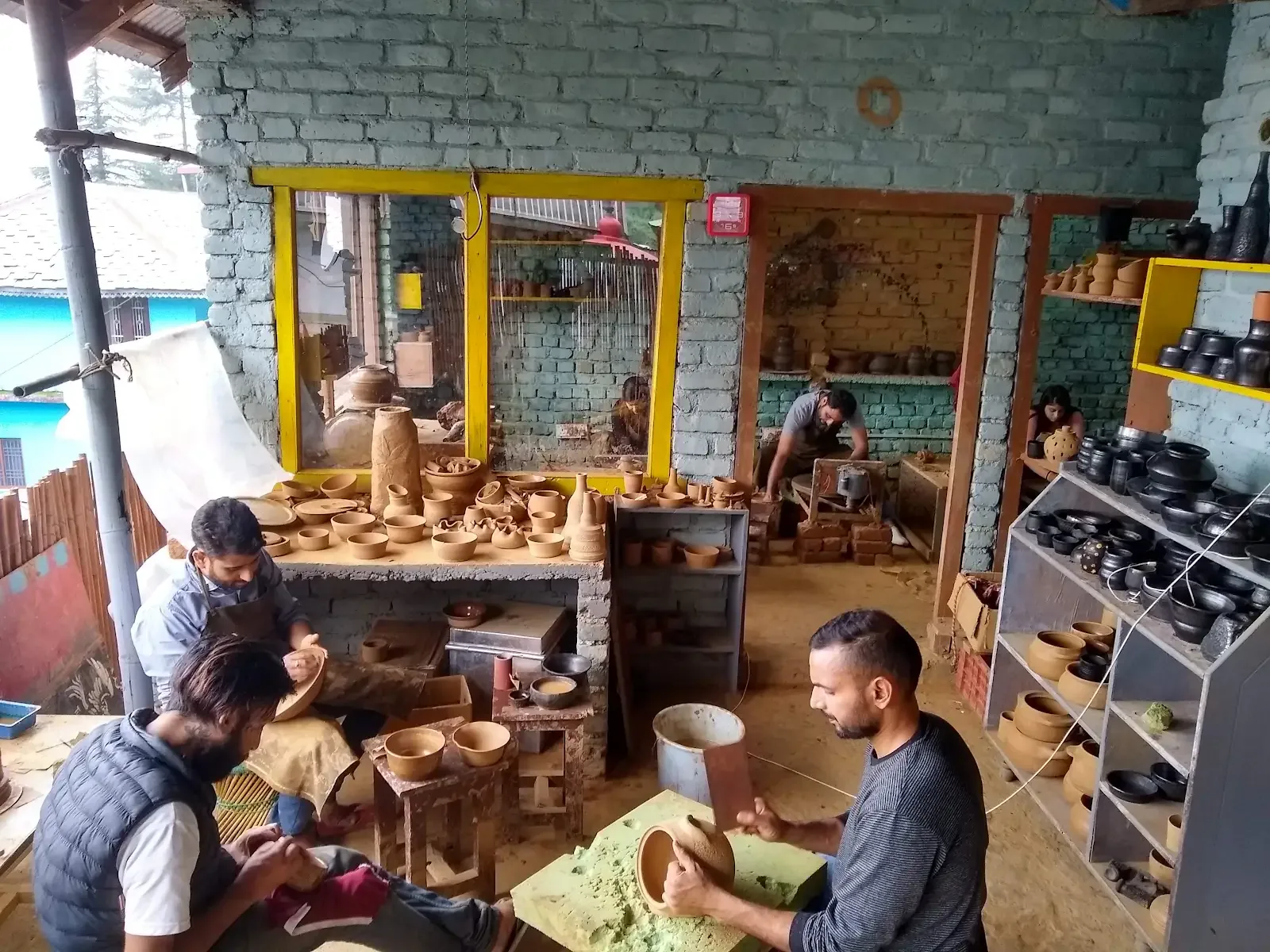 Early days of Dharamkot Studio in the original mountain pottery studio in Himachal Pradesh.