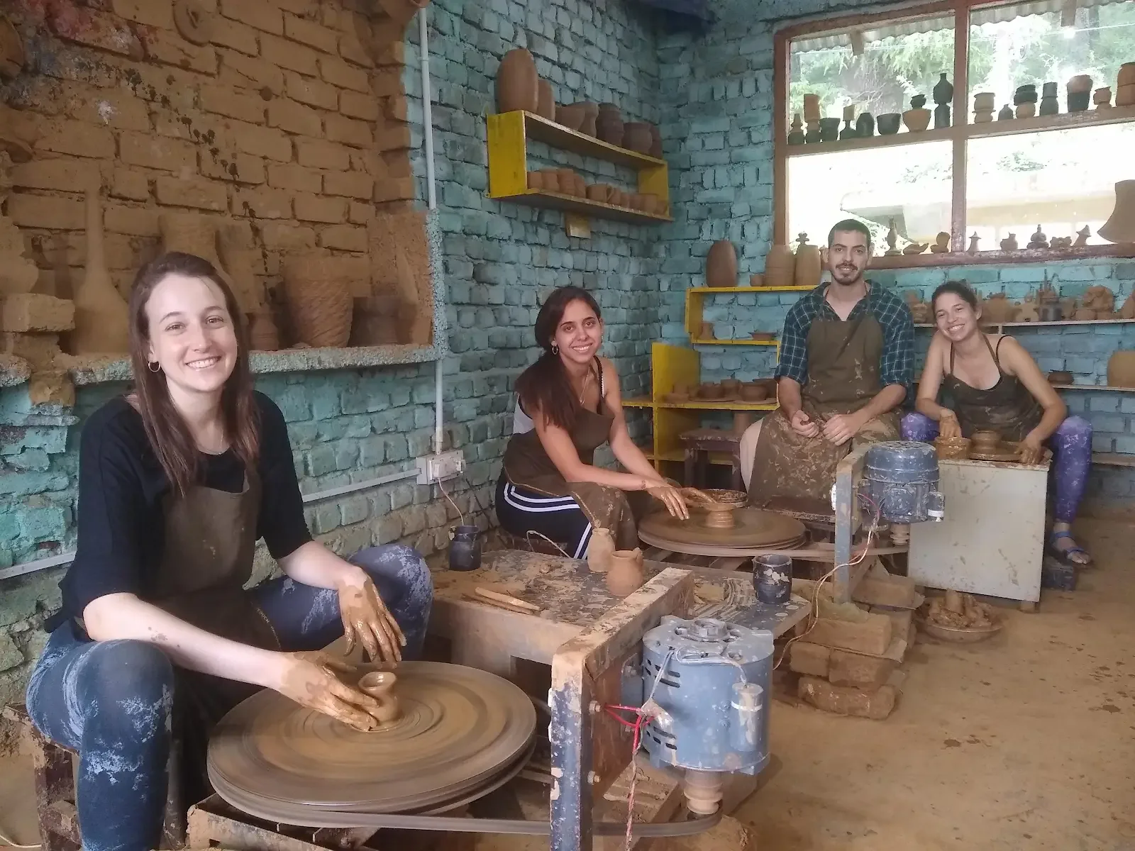 Early days of Dharamkot Studio in the original mountain pottery studio in Himachal Pradesh.