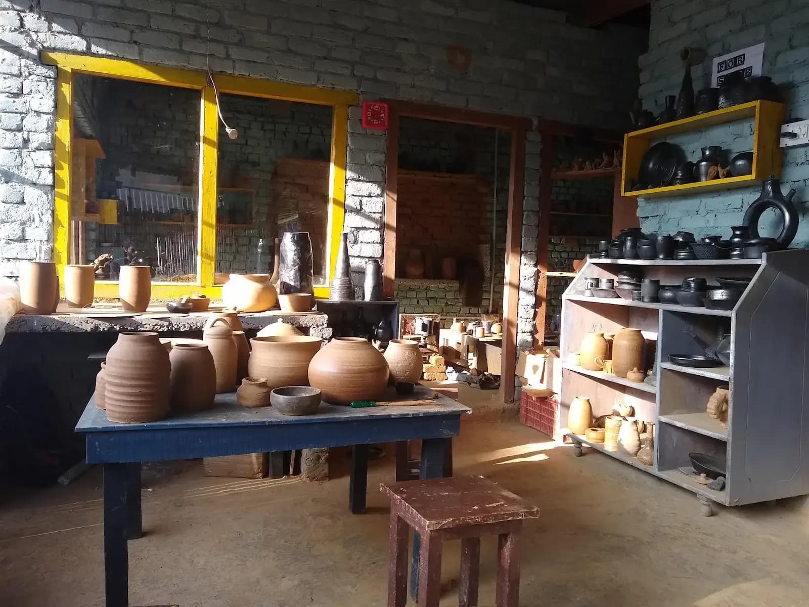 Early days of Dharamkot Studio in the original mountain pottery studio in Himachal Pradesh.