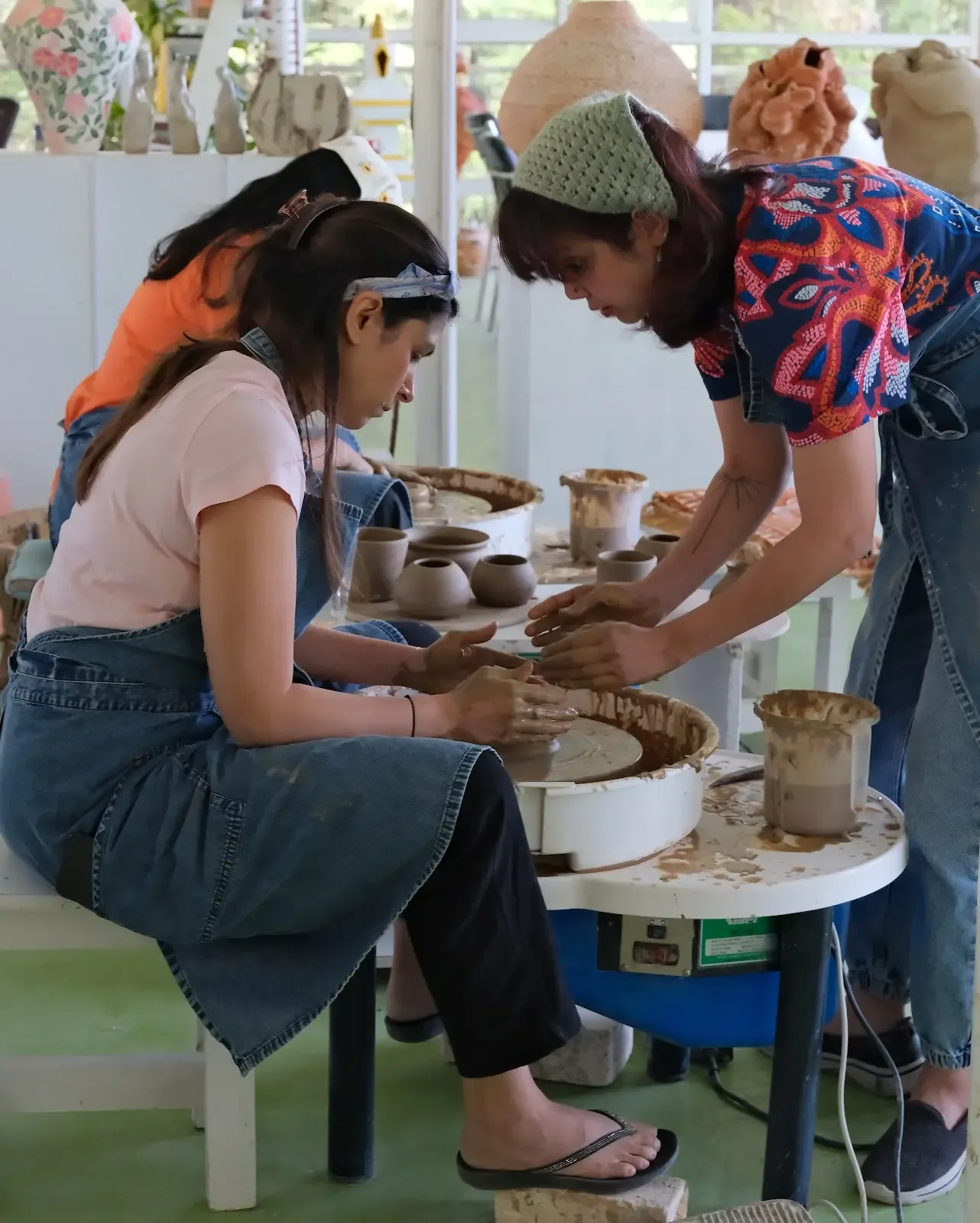 Pottery wheel practice during a mountain studio retreat in Dharamkot, Himachal Pradesh.